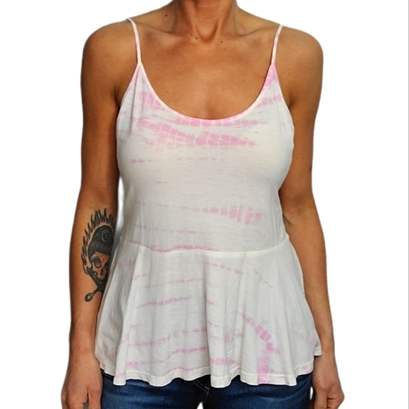 Guess Peplum Tank Top Pink White Size Small Cotton Modal - Picture 1 of 5